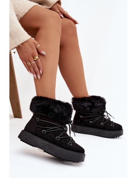 Snow boots with fur and laces Black Sarivie