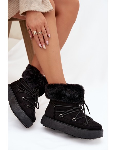Snow boots with fur and laces Black Sarivie