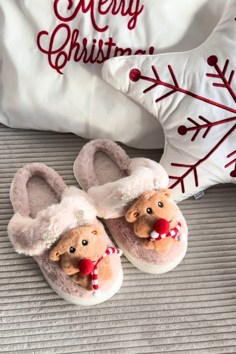 Festive Leather House Slippers Women Reindeer Beige Ilianne