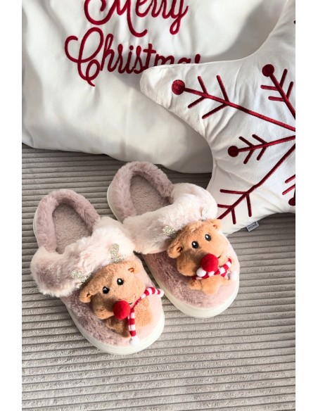 Festive Leather House Slippers Women Reindeer Beige Ilianne