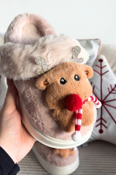 Festive Leather House Slippers Women Reindeer Beige Ilianne 2