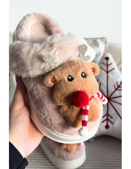 Festive Leather House Slippers Women Reindeer Beige Ilianne