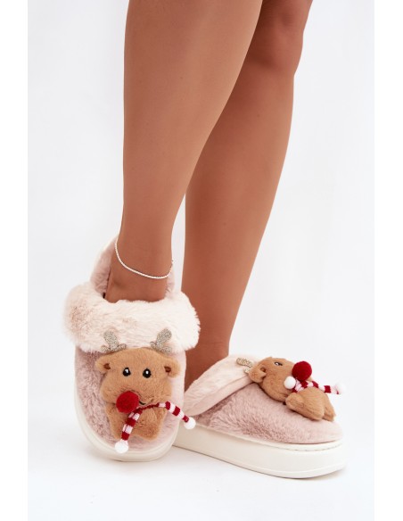 Festive Leather House Slippers Women Reindeer Beige Ilianne