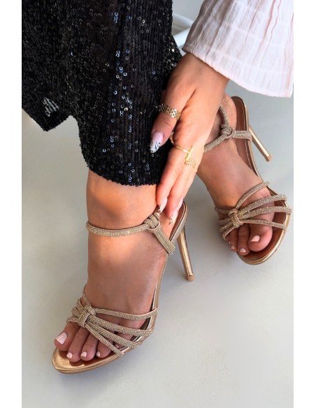 Women's High Heel Sandals with Straps and Rhinestones Champagne Tanelle