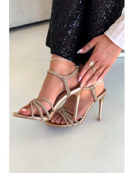 Women's High Heel Sandals with Straps and Rhinestones Champagne Tanelle