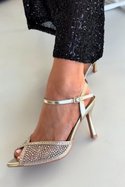 Women's High Heel Sandals with Gold Embellishment Peloria