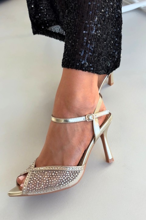 Women's High Heel Sandals with Gold Embellishment Peloria