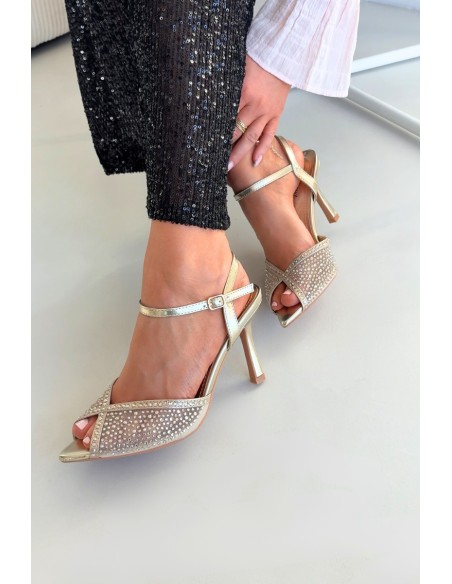 Women's High Heel Sandals with Gold Embellishment Peloria