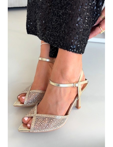 Women's High Heel Sandals with Gold Embellishment Peloria