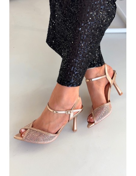 Women's High Heel Sandals with Embellishment Champagne Peloria