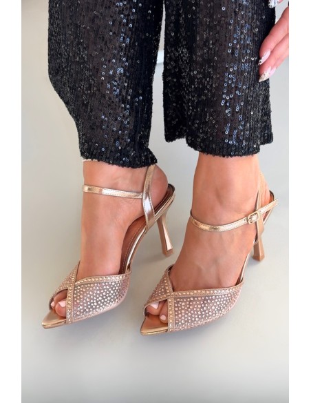 Women's High Heel Sandals with Embellishment Champagne Peloria