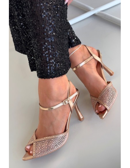 Women's High Heel Sandals with Embellishment Champagne Peloria