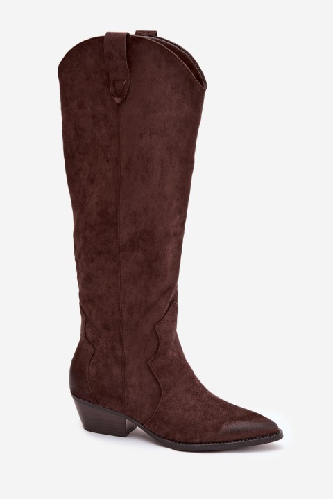 Eco Suede Cowboy Boots Women's Heeled Chocolate Jenaya