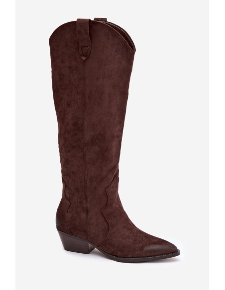Eco Suede Cowboy Boots Women's Heeled Chocolate Jenaya