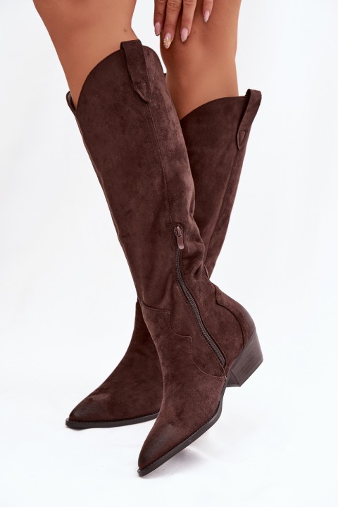 Eco Suede Cowboy Boots Women's Heeled Chocolate Jenaya
