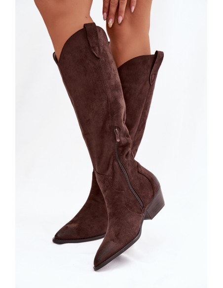 Eco Suede Cowboy Boots Women's Heeled Chocolate Jenaya