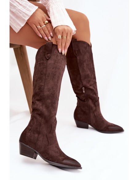 Eco Suede Cowboy Boots Women's Heeled Chocolate Jenaya
