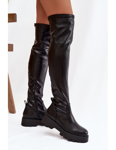 Knee-high Boots With Rhinestones Black Rivessa