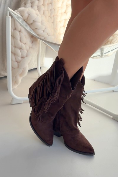 Women's Cowboy Boots With Fringes On Heel Chocolate Gralina 2