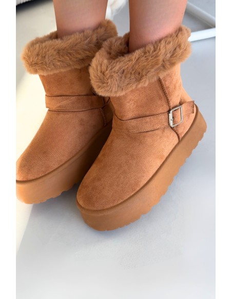 Women's Snow Boots On Platform With Buckle And Fur Camel Jesella