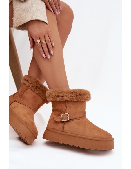 Women's Snow Boots On Platform With Buckle And Fur Camel Jesella