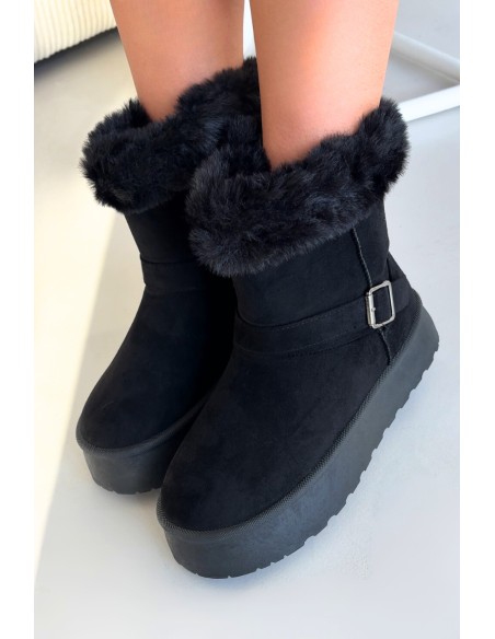 Women's Snow Boots On Platform With Buckle And Faux Fur Czarne Jesella