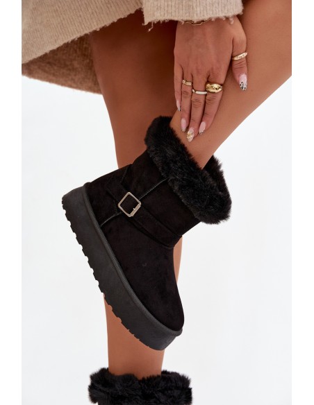 Women's Snow Boots On Platform With Buckle And Faux Fur Czarne Jesella