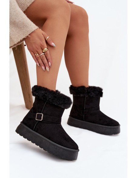 Women's Snow Boots On Platform With Buckle And Faux Fur Czarne Jesella
