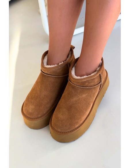 Women's Snow Boots Made of Natural Suede Camel Mairene