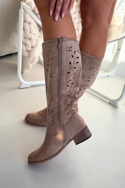 Openwork Women's Platform Boots Beige Helinna