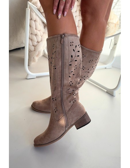 Openwork Women's Platform Boots Beige Helinna