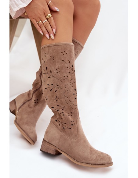 Openwork Women's Platform Boots Beige Helinna