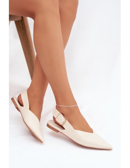 Patent Leather Ballerinas with Buckle Beige Rinalle