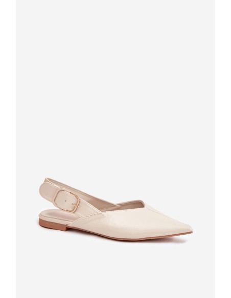 Patent Leather Ballerinas with Buckle Beige Rinalle