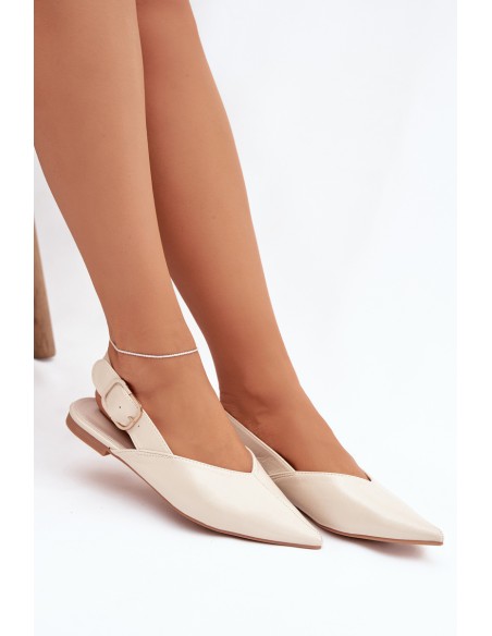 Patent Leather Ballerinas with Buckle Beige Rinalle