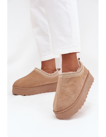 Low Women's Snow Boots With Embroidery On Platform Beige Taliah