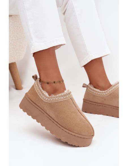 Low Women's Snow Boots With Embroidery On Platform Beige Taliah