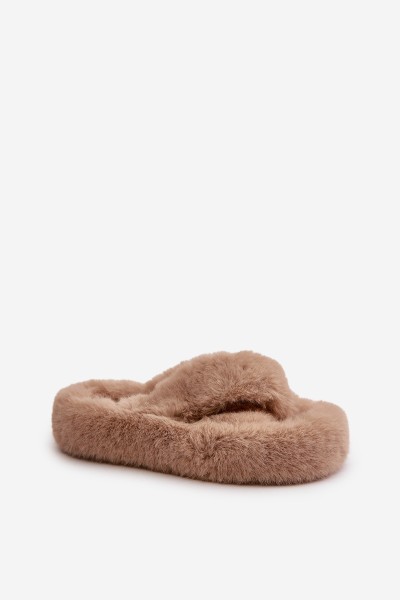 Womens Fur Slippers On Thick Sole Beige Lavitera 2
