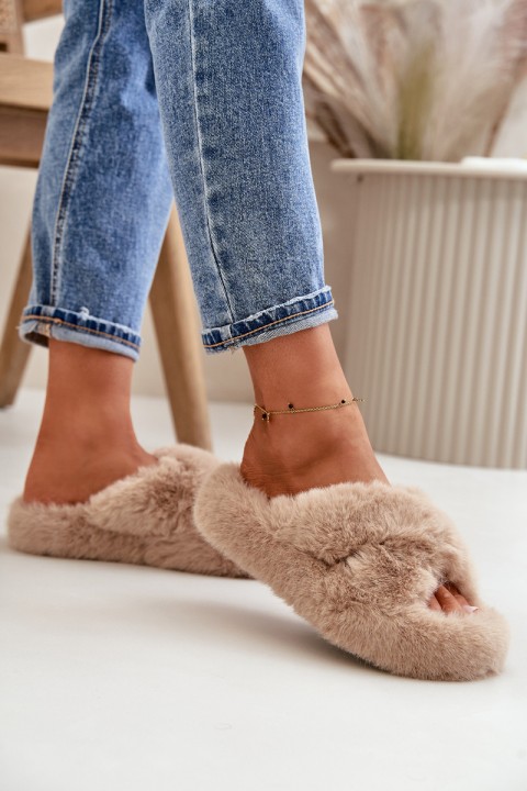 Womens Fur Slippers On Thick Sole Beige Lavitera
