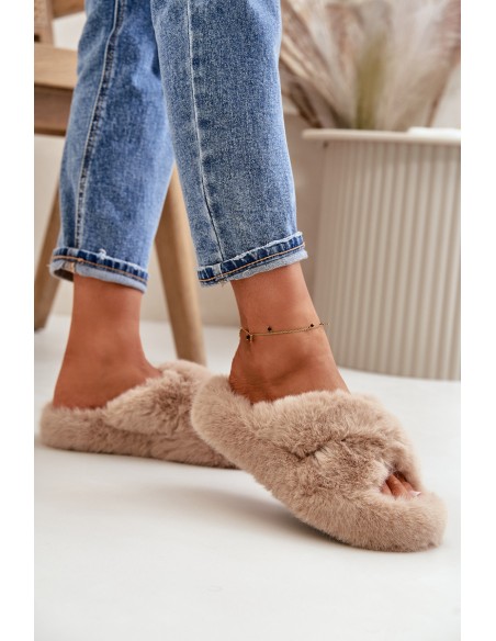 Womens Fur Slippers On Thick Sole Beige Lavitera