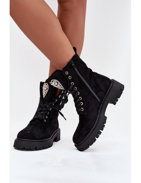 Women's workery with crystals on tongue black Rosira