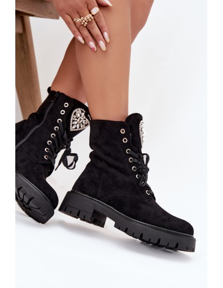 Women's workery with crystals on tongue black Rosira