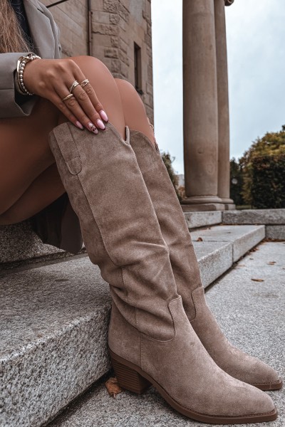 Women's cowboy boots with heel made of eco suede beige Esmira