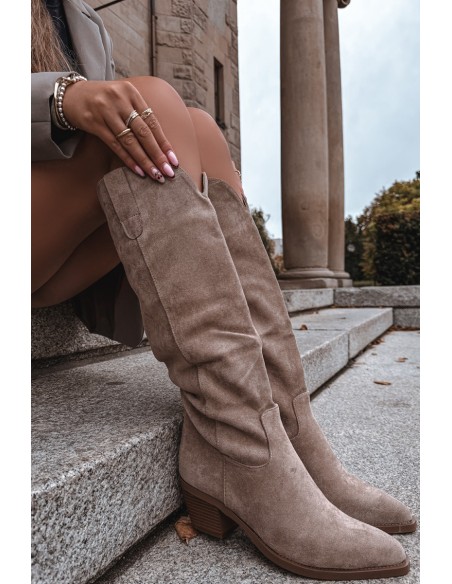 Women's cowboy boots with heel made of eco suede beige Esmira