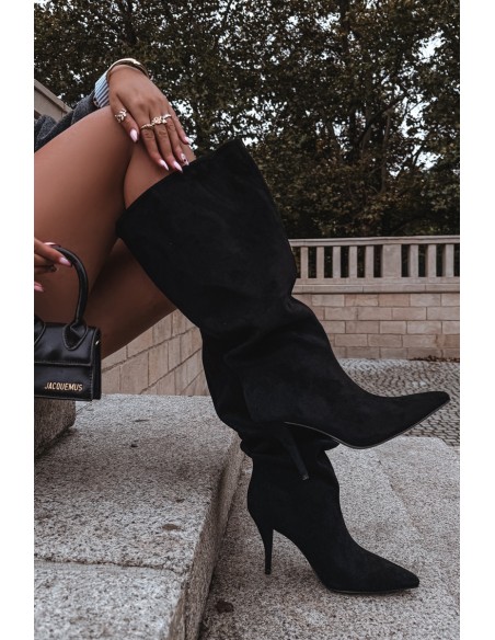Slip-on Women's Boots with Heel Made of Eco Suede Black Noretta