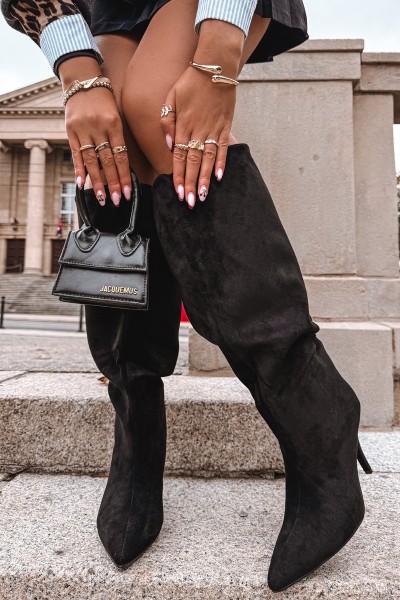 Slip-on Women's Boots with Heel Made of Eco Suede Black Noretta 2