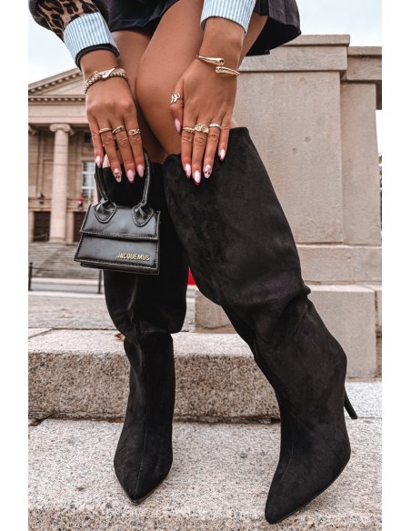 Slip-on Women's Boots with Heel Made of Eco Suede Black Noretta