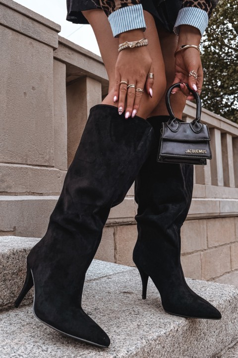 Slip-on Women's Boots with Heel Made of Eco Suede Black Noretta