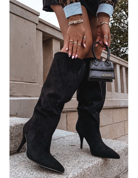 Slip-on Women's Boots with Heel Made of Eco Suede Black Noretta