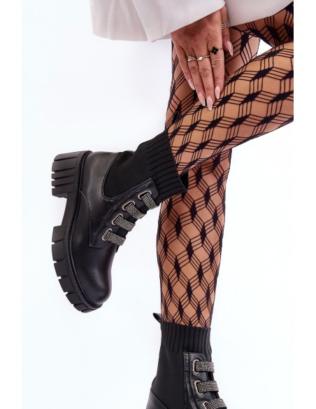 Elastic-Upper Lace-Up Boots Black Kasseis